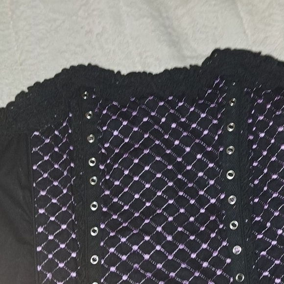 Elegant Black and Purple Lace-Up Women's Top - Picture 4 of 7